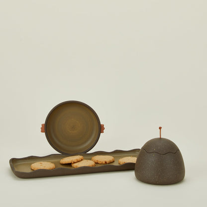 Stoneware Squiggle Jar - Olive