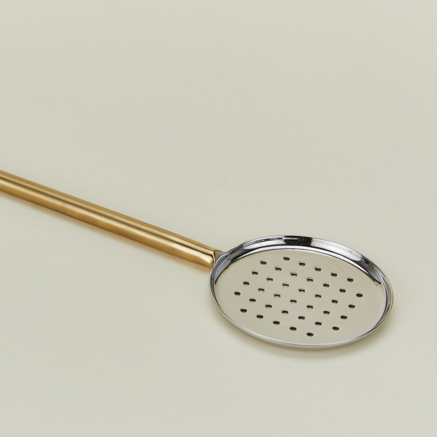 Simple Metal Flat Slotted Spoon - Brass