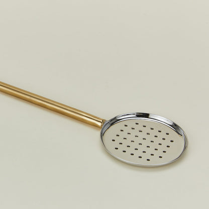 Simple Metal Flat Slotted Spoon - Brass