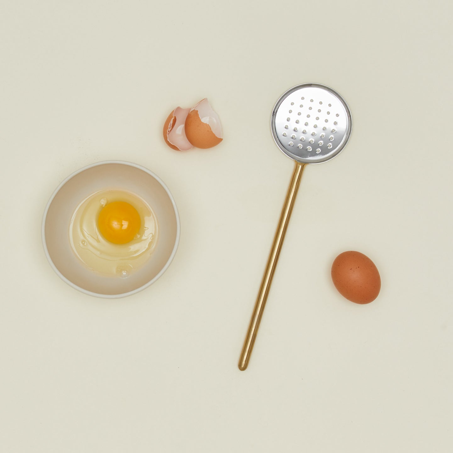 Simple Metal Flat Slotted Spoon - Brass
