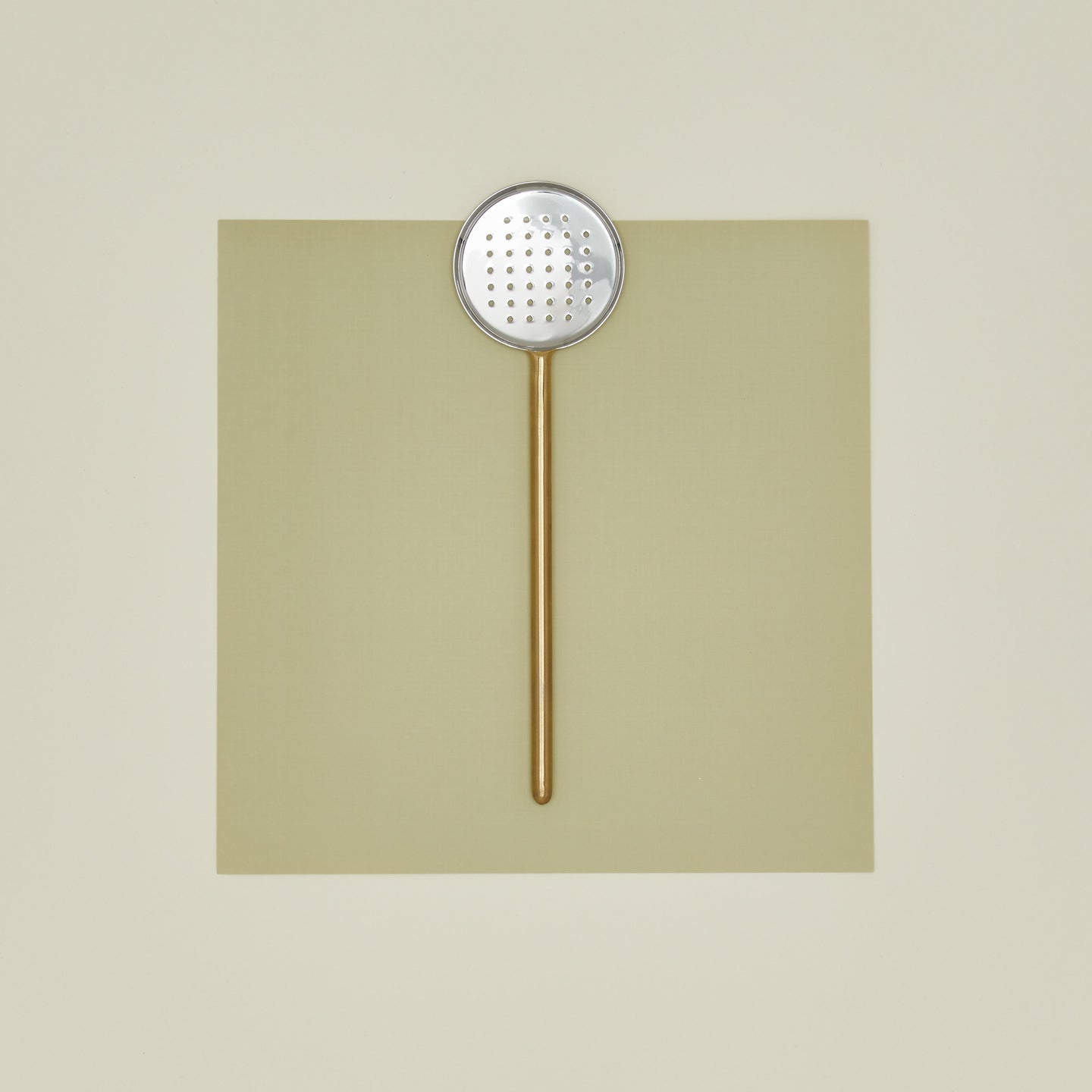 Simple Metal Flat Slotted Spoon - Brass