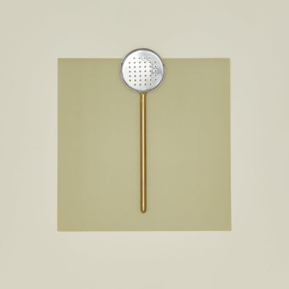 Simple Metal Flat Slotted Spoon - Brass