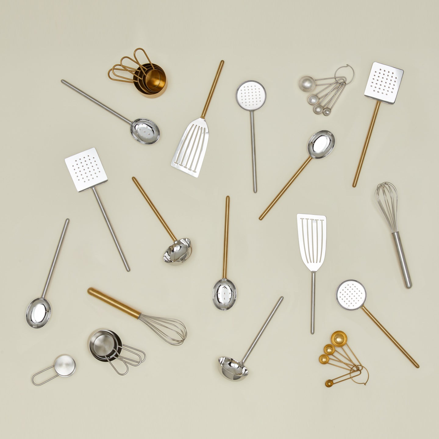 Simple Metal Flat Slotted Spoon - Brass